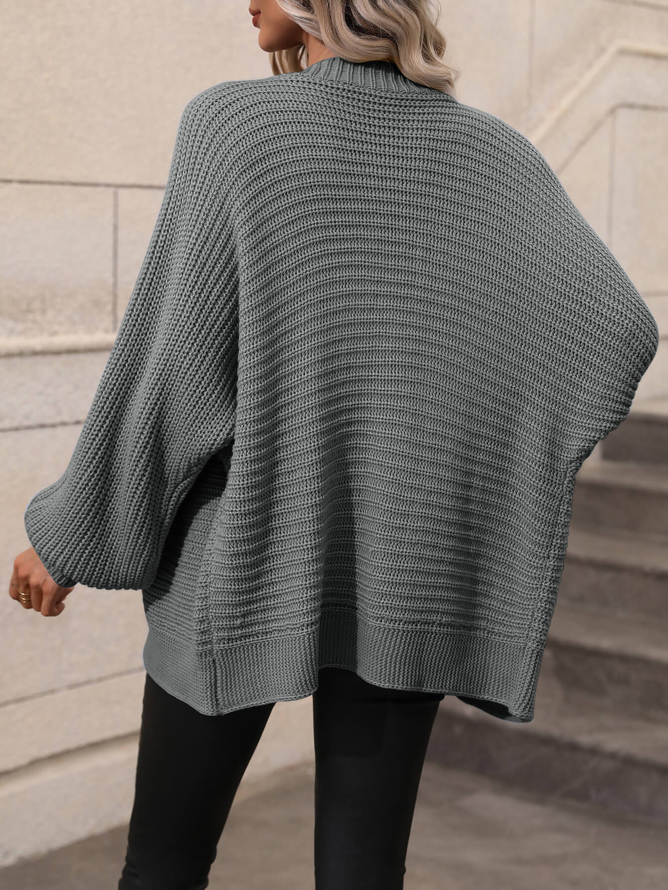 BUTTON UP OVERSIZED KNIT CARDIGAN - GREY