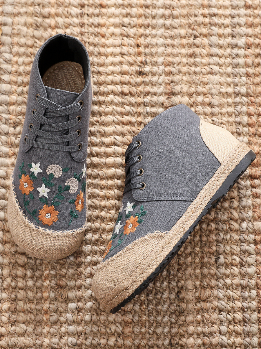 Cactus Rose | Embroidered Floral Head Hi-Top Sneakers Espadrilles