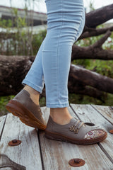 RUMOUR HAS IT| FLORAL EMBROIDERED LEATHER LOAFER - GREY