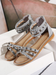 Stud Braided Ankle-Strap Sandals - SIKETU