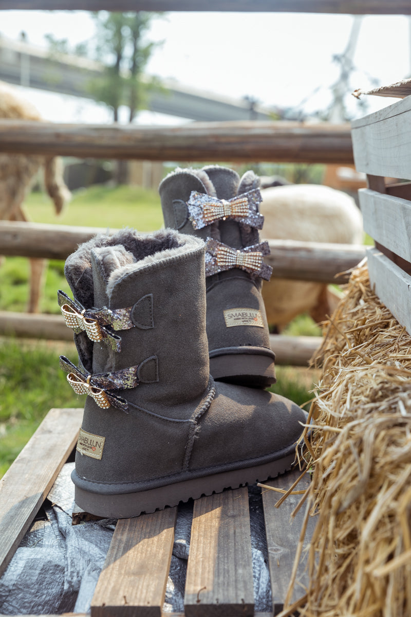 SMAIBULUN Ugg | SEQUIN BLING BALLET BOW BOOTS - GREY