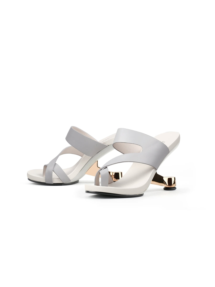 JadyRose | Grey Criss-Cross Toe Elevator Heel Leather Slides