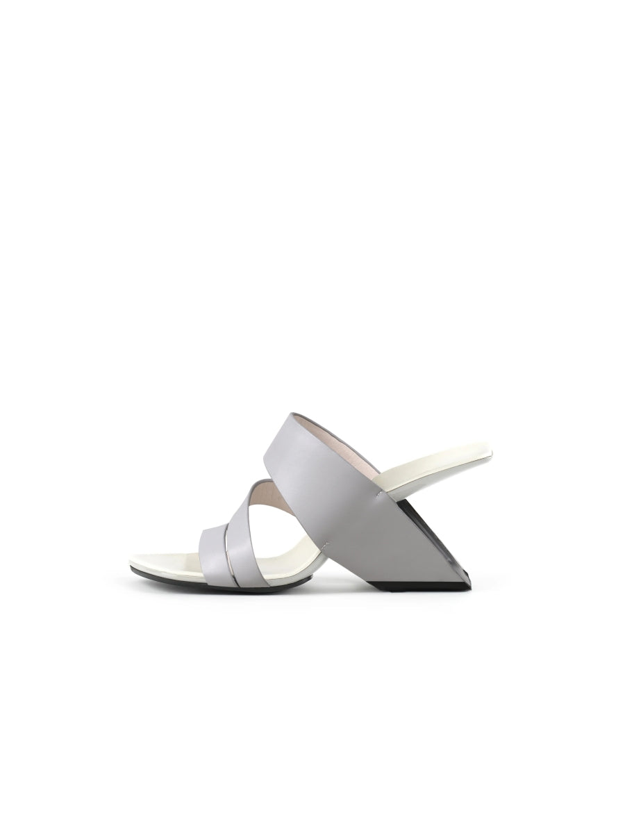 JadyRose | Grey Cross Strap Leather Wedge Slides