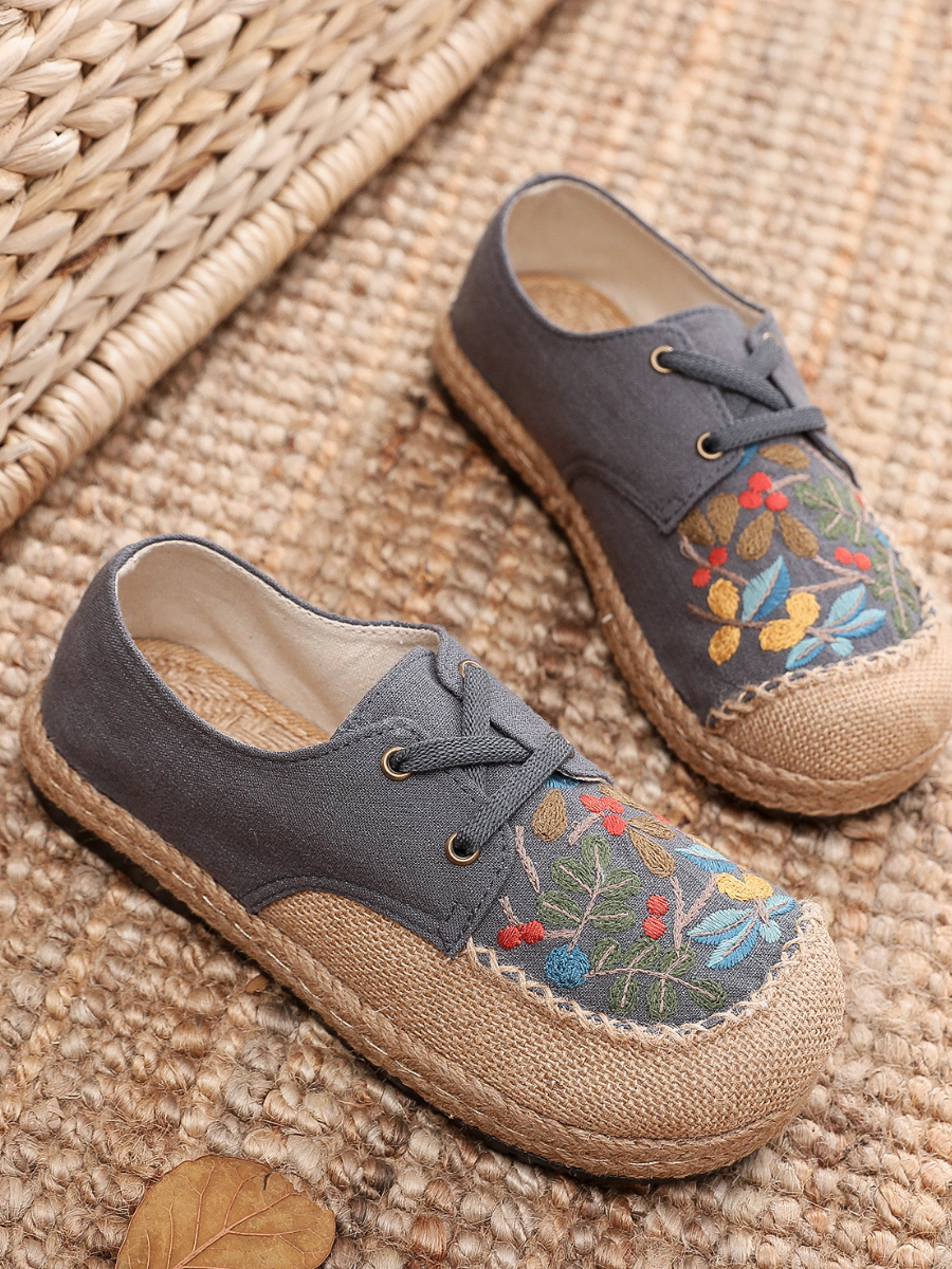 Cactus Rose | Playground Embroidered Linen Boat Shoes - Grey