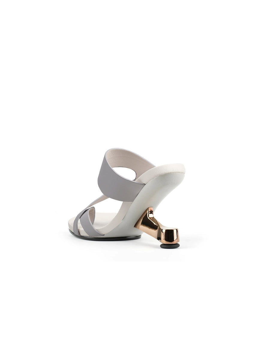 JadyRose | Grey Criss-Cross Toe Elevator Heel Leather Slides