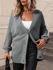 BUTTON UP OVERSIZED KNIT CARDIGAN - GREY