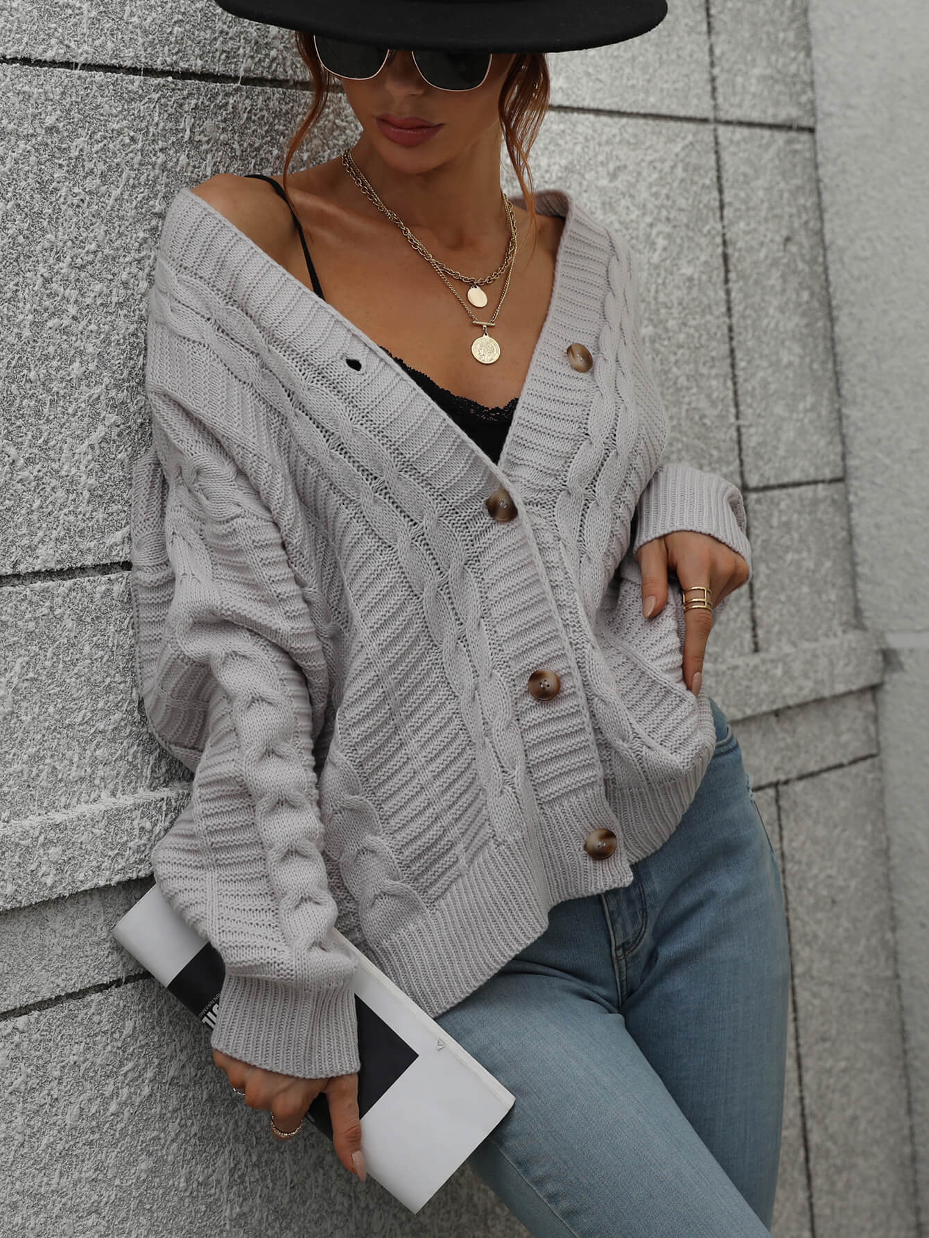 RACHAEL KNIT CARDIGAN - GREY