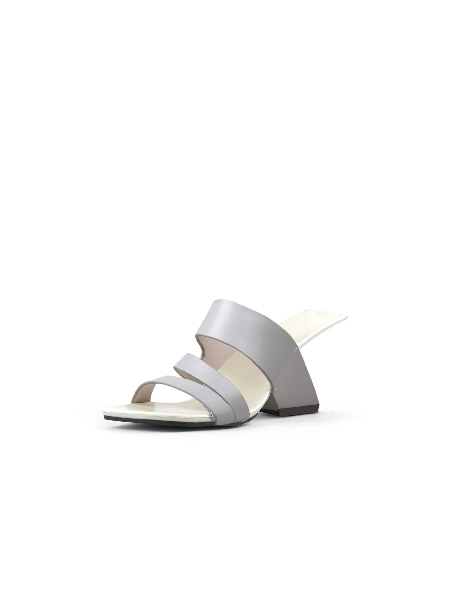 JadyRose | Grey Cross Strap Leather Wedge Slides