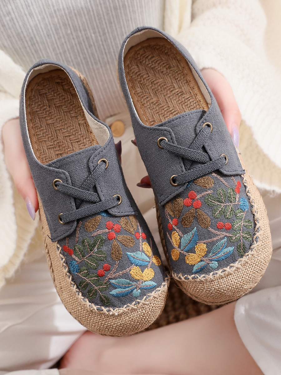 Cactus Rose | Playground Embroidered Linen Boat Shoes - Grey