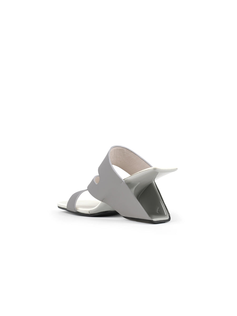 JadyRose | Grey Cross Strap Leather Wedge Slides