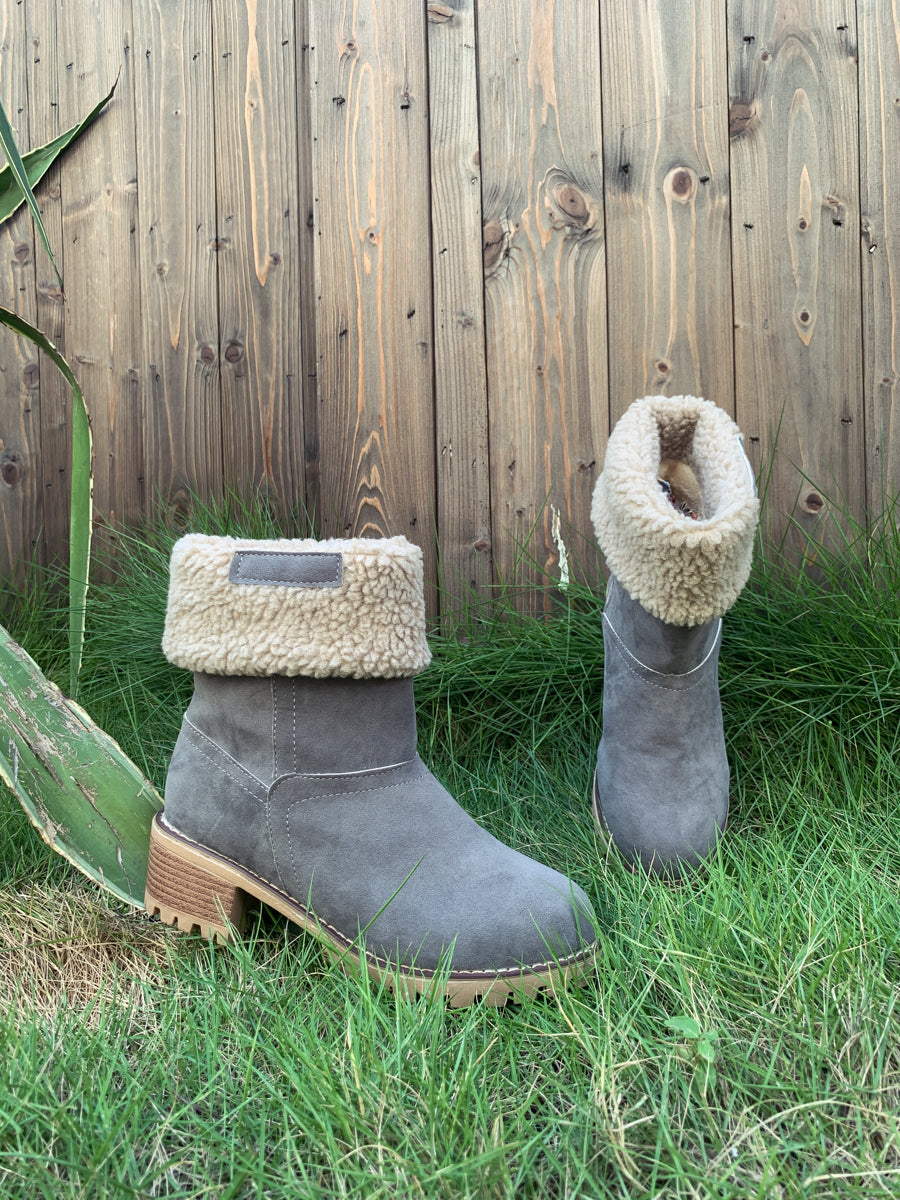 En Bloom | Plush-Lined Fold-Over Boot - Grey