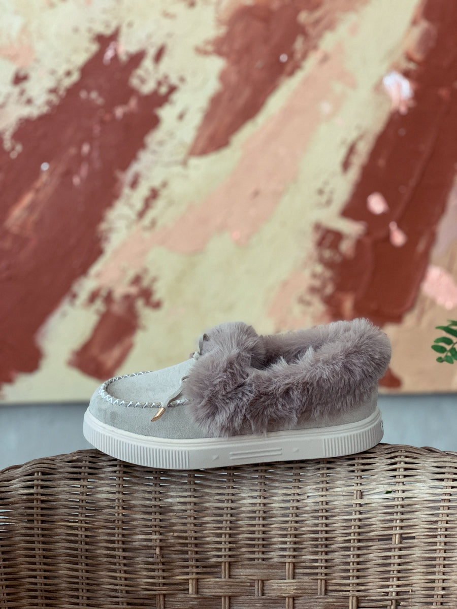 En Bloom | Grey Faux-Fur Anklet Yana Moccasin