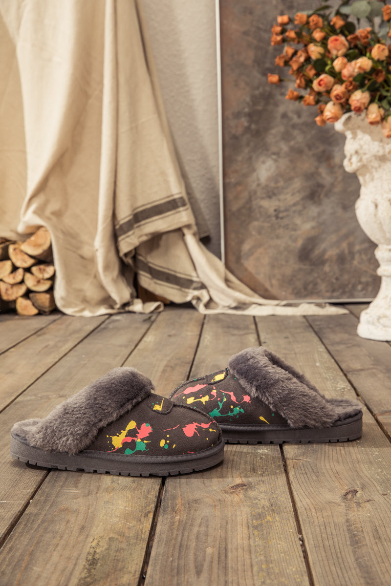 SMAIBULUN Ugg | FAUX FUR LINED SUEDE UPPER SLIPPER - GREY