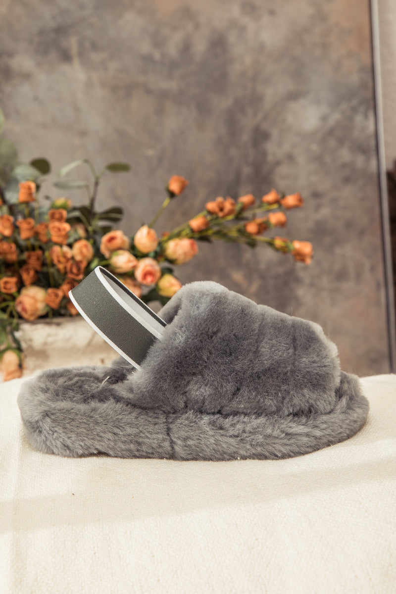 SMAIBULUN Ugg | Fluffy Soft Wool Snug Slipper Sandals - Grey