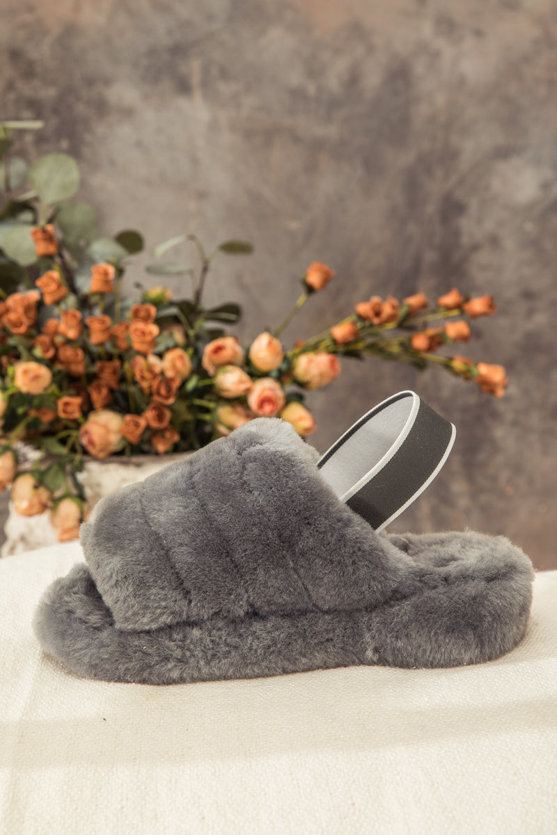 SMAIBULUN Ugg | Fluffy Soft Wool Snug Slipper Sandals - Grey