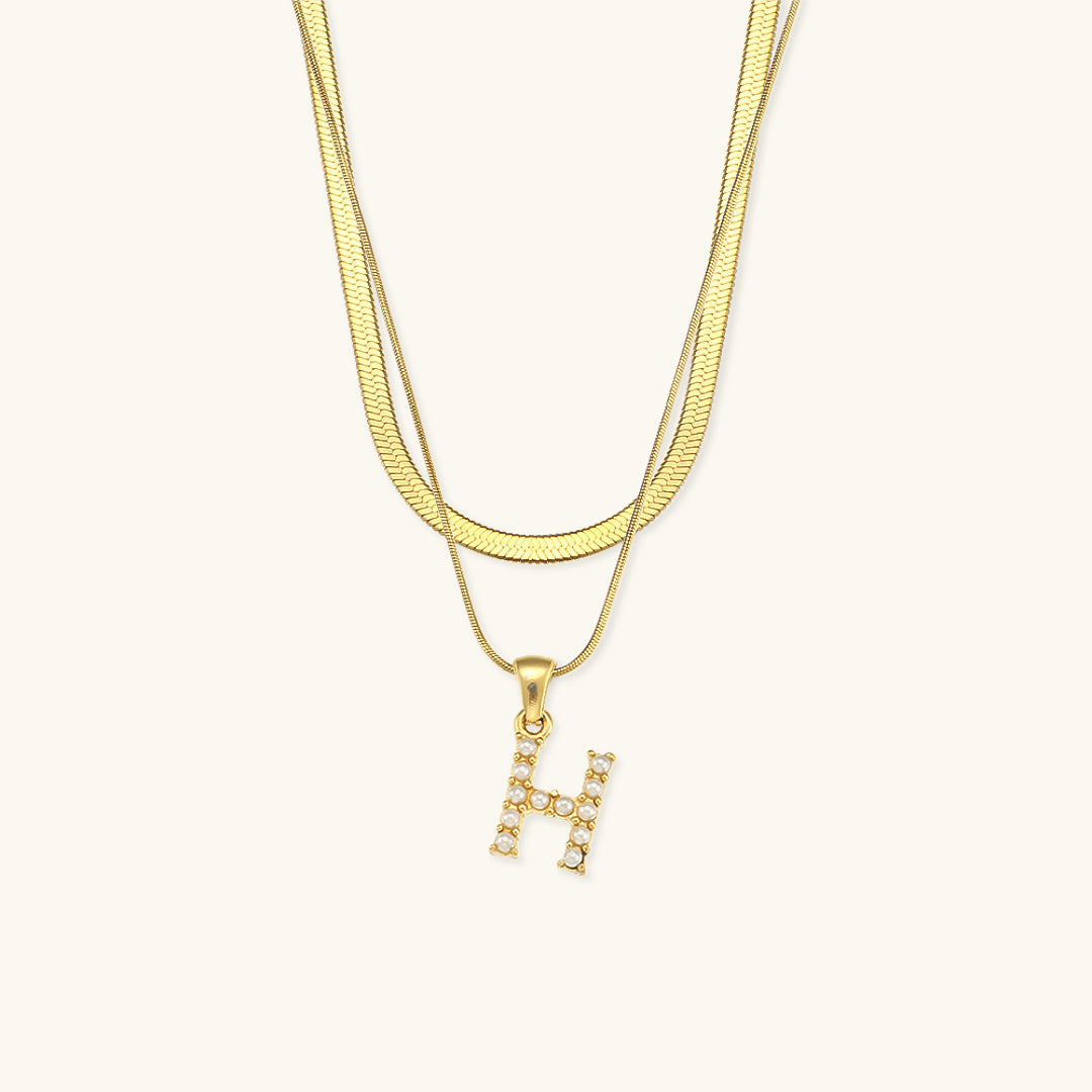 Opal Charm - Layered Gold Initial Necklace