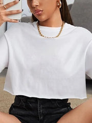 Harajuku Shirt Funny Y2K Women Crop Tops Casual Black Femme Navel T-shirt Round Neck Short Loose Tee Shirt Summer Streetwear