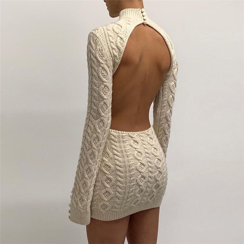 Faelan - Knitted Back Cut-Out Mini Dress