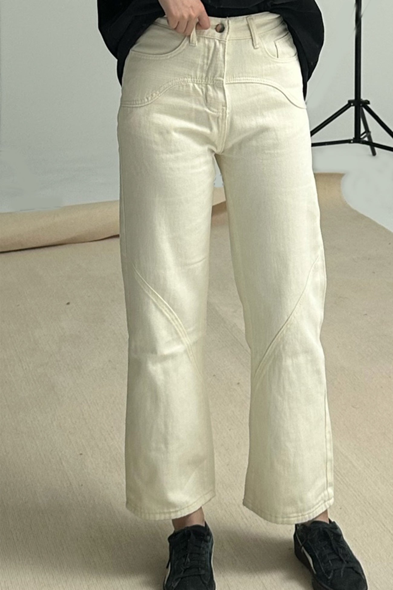 High Waist Solid Color Straight Jeans