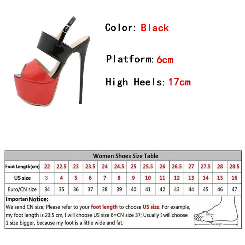 Hot Sales 2024 Summer Style Sexy 17cm Women Sandals High Heels Open Toe Buckles Nightclub Party Shoes Black Size 35-42