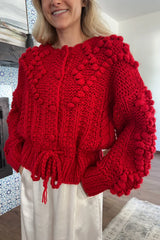 Crochet-Tufted Cable-Knit Cardigan