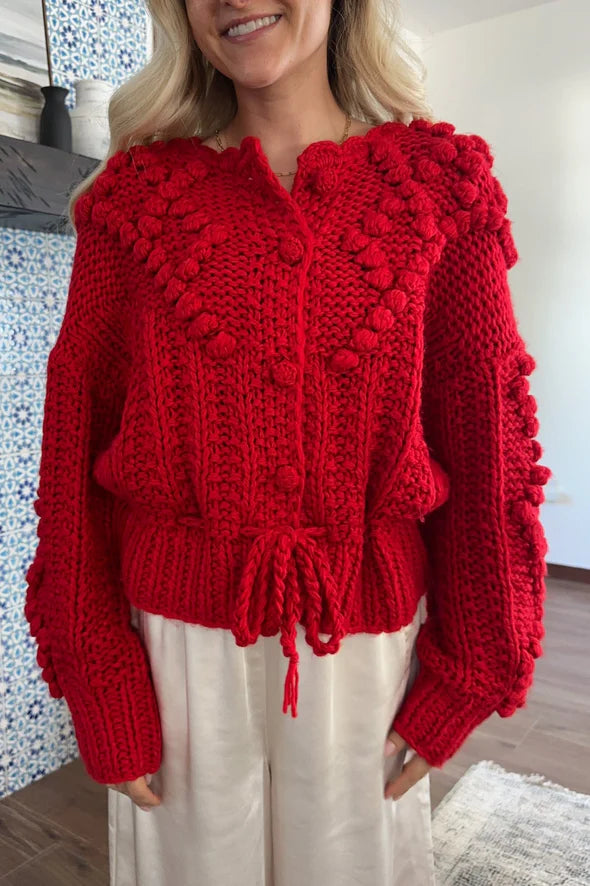 Crochet-Tufted Cable-Knit Cardigan