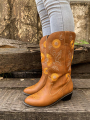 En Bloom | Sunflower Mid-Calf Cowboy Boots - Tan