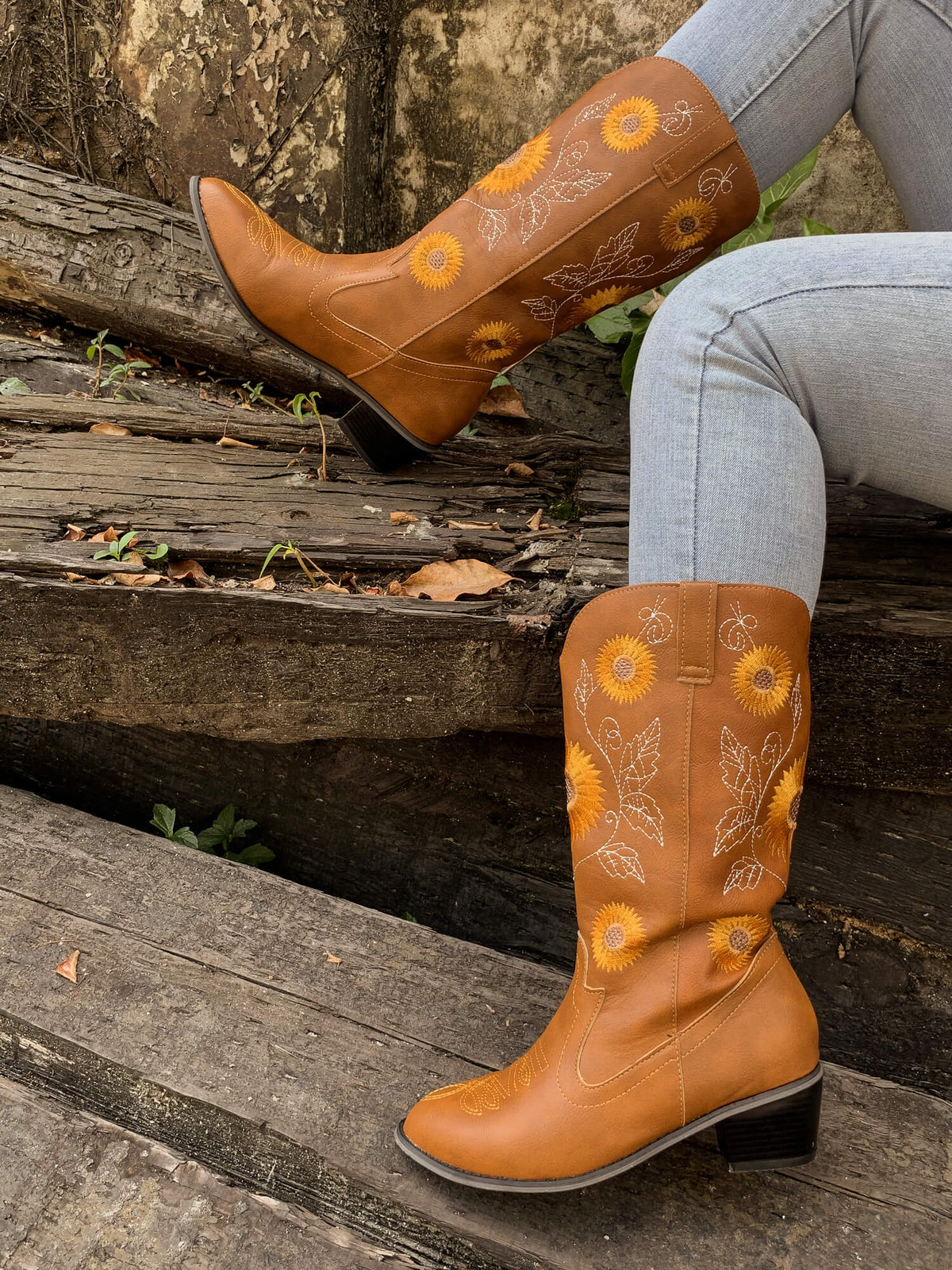 En Bloom | Sunflower Mid-Calf Cowboy Boots - Tan