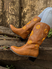 En Bloom | Sunflower Mid-Calf Cowboy Boots - Tan