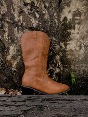 En Bloom | Angel Wing Embroidered Cowboy Heel Comfy Knee Boots - Brown