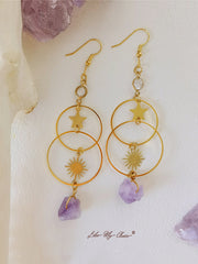 Boho Star & Sun Natural Amethyst Earrings