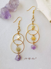 Boho Star & Sun Natural Amethyst Earrings