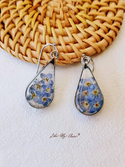 Pressed Flower Earrings -  Water Drop Forget Me Not Flower