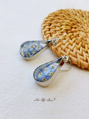 Pressed Flower Earrings -  Water Drop Forget Me Not Flower