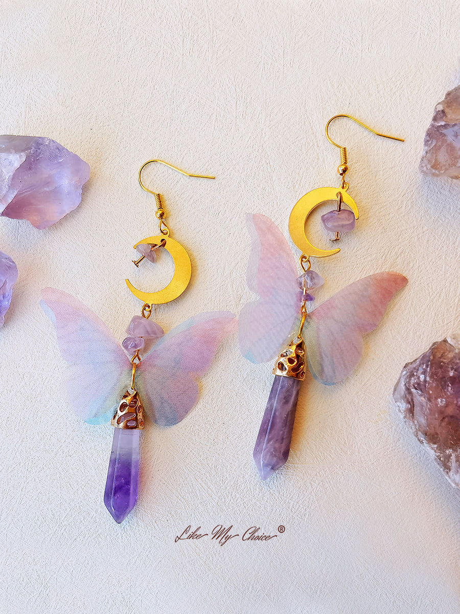 Monarch Butterfly Amethyst Boho Earrings