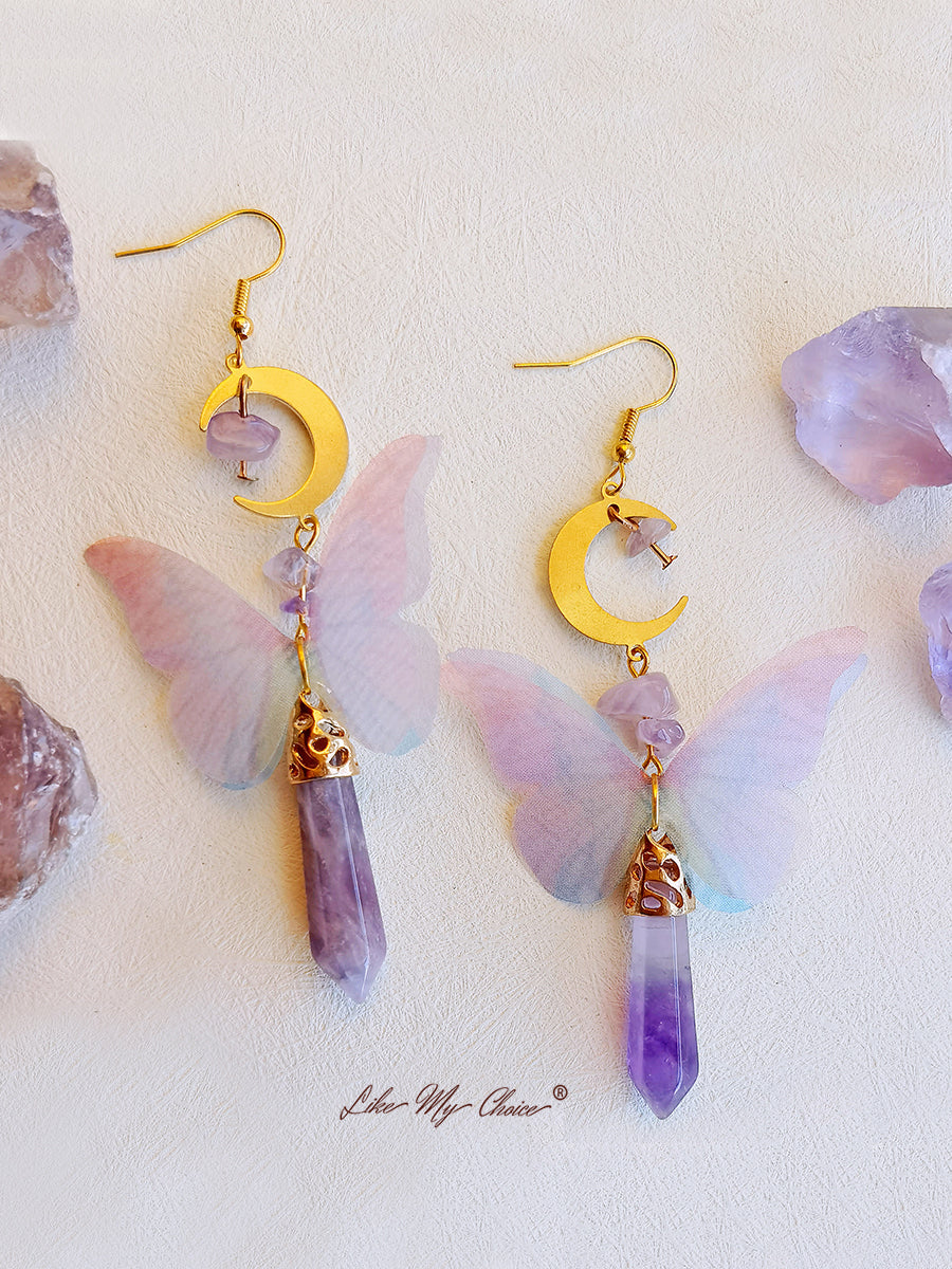 Monarch Butterfly Amethyst Boho Earrings