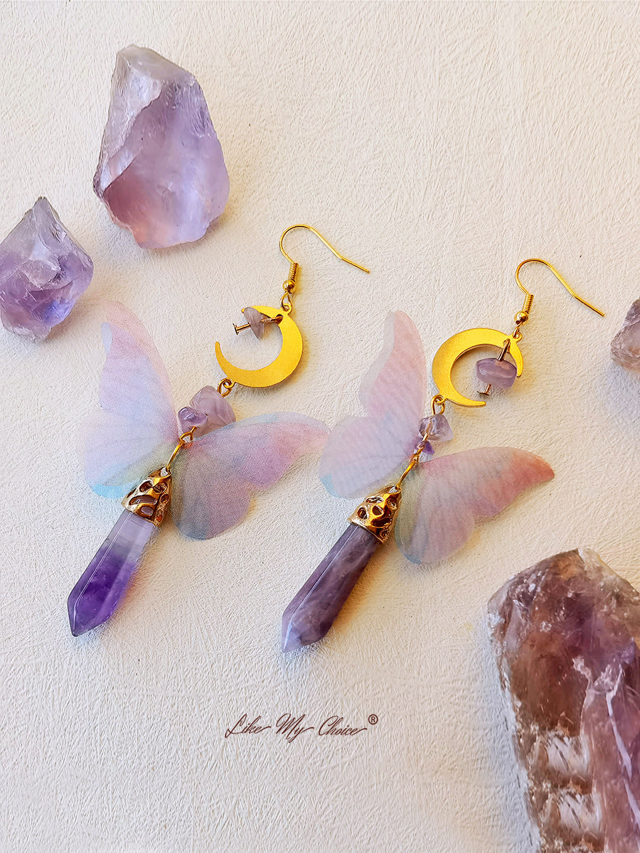 Monarch Butterfly Amethyst Boho Earrings