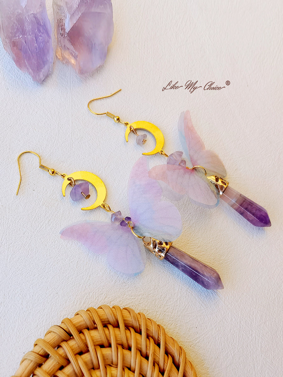 Monarch Butterfly Amethyst Boho Earrings