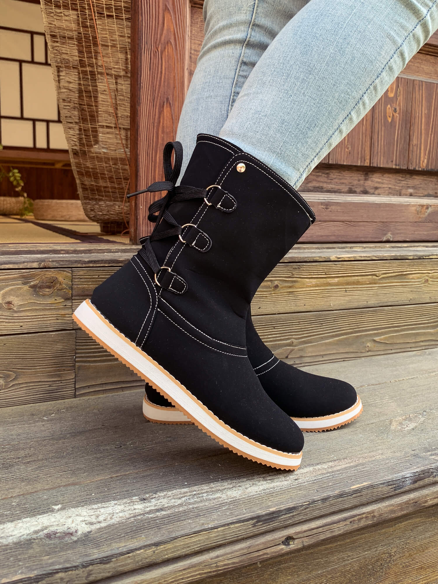 En Bloom | Black Cristiana Ankle Shearling Boot