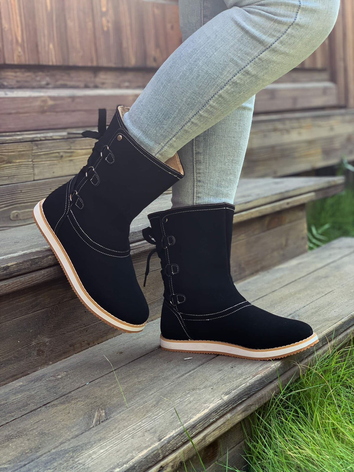 En Bloom | Black Cristiana Ankle Shearling Boot