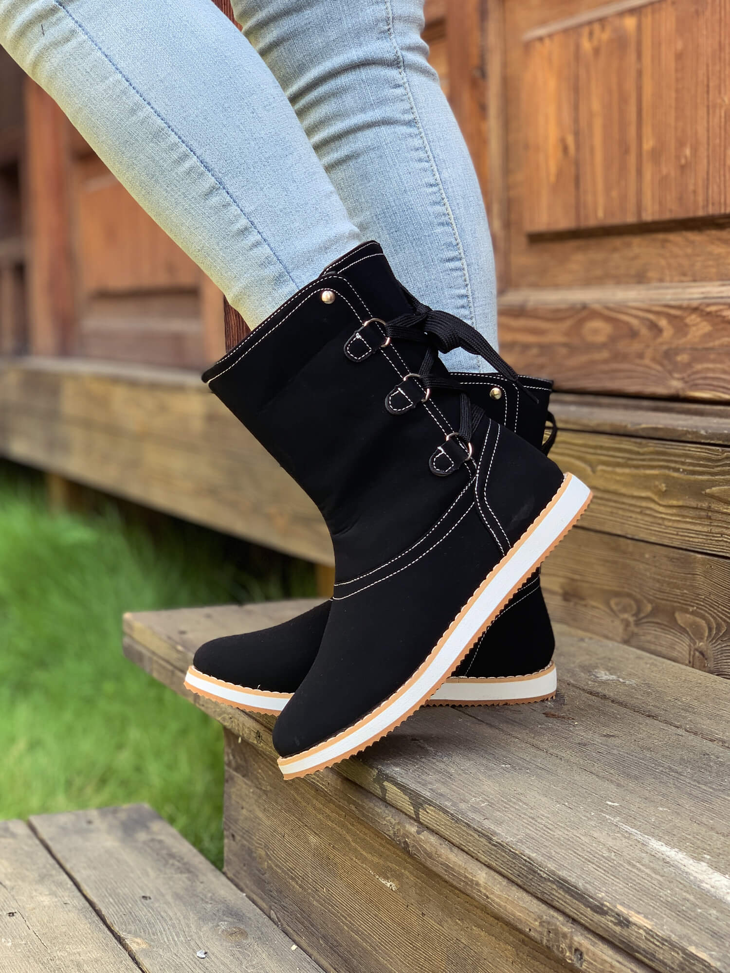 En Bloom | Black Cristiana Ankle Shearling Boot