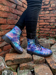 En Bloom | Blue Galaxy Space Lace Up Combat Boots