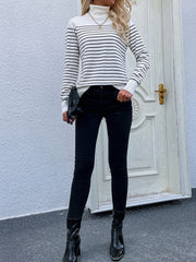 Smaibulun | Cream Stripe Turtleneck Knit Top