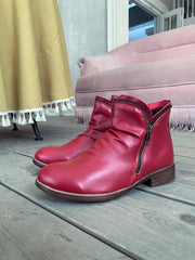 En Bloom | Red Side Zip Ruched Ankle Boot