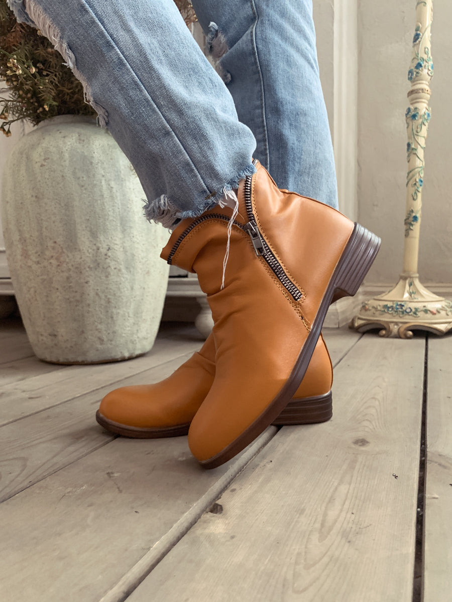 En Bloom | Yellow Side Zip Ruched Ankle Boot