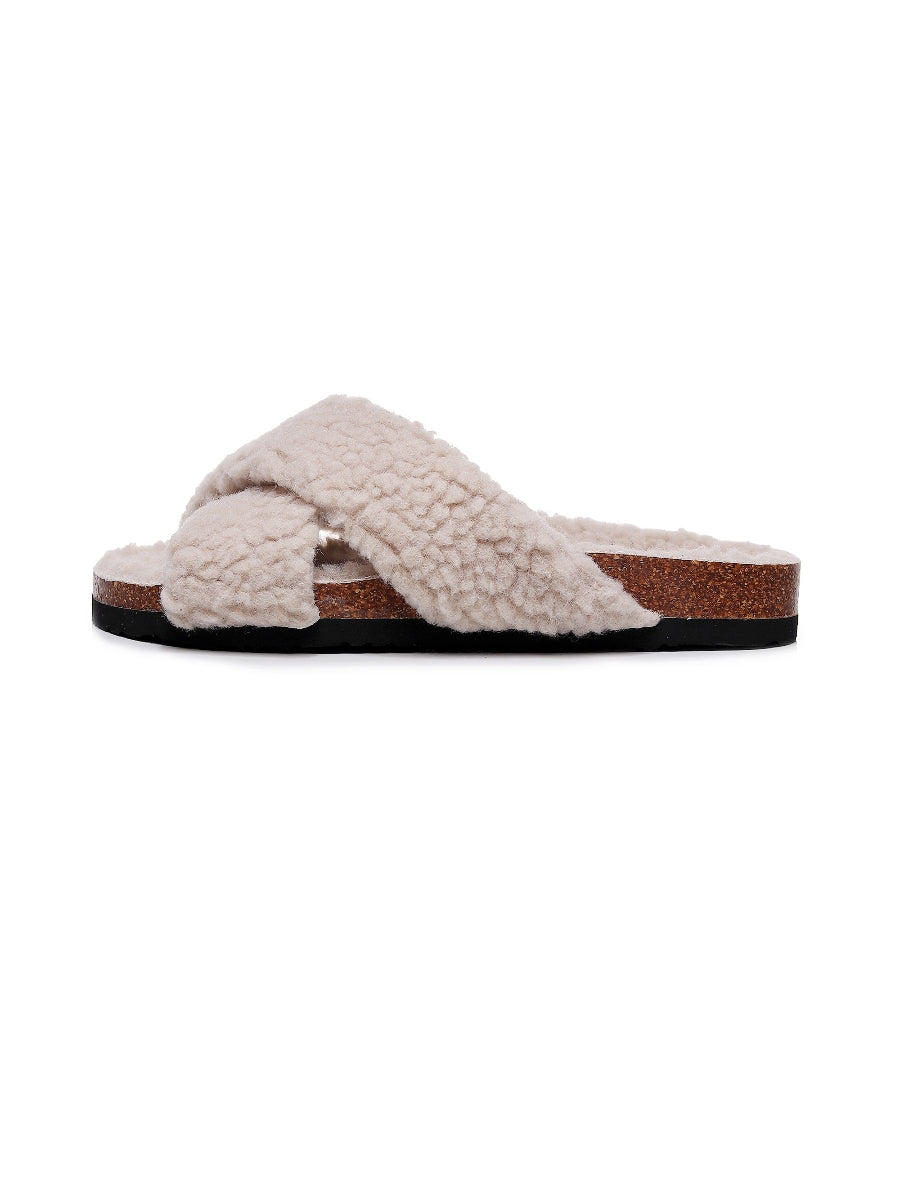 Maibulun | Criss-Cross Fleece Slipper - Beige