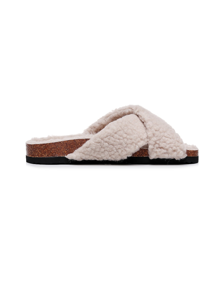 Maibulun | Criss-Cross Fleece Slipper - Beige