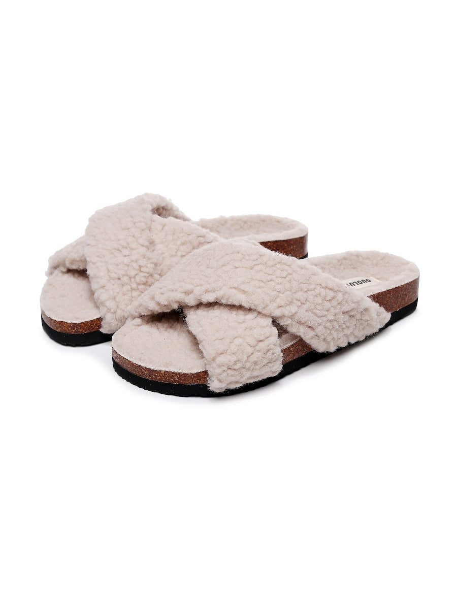 Maibulun | Criss-Cross Fleece Slipper - Beige