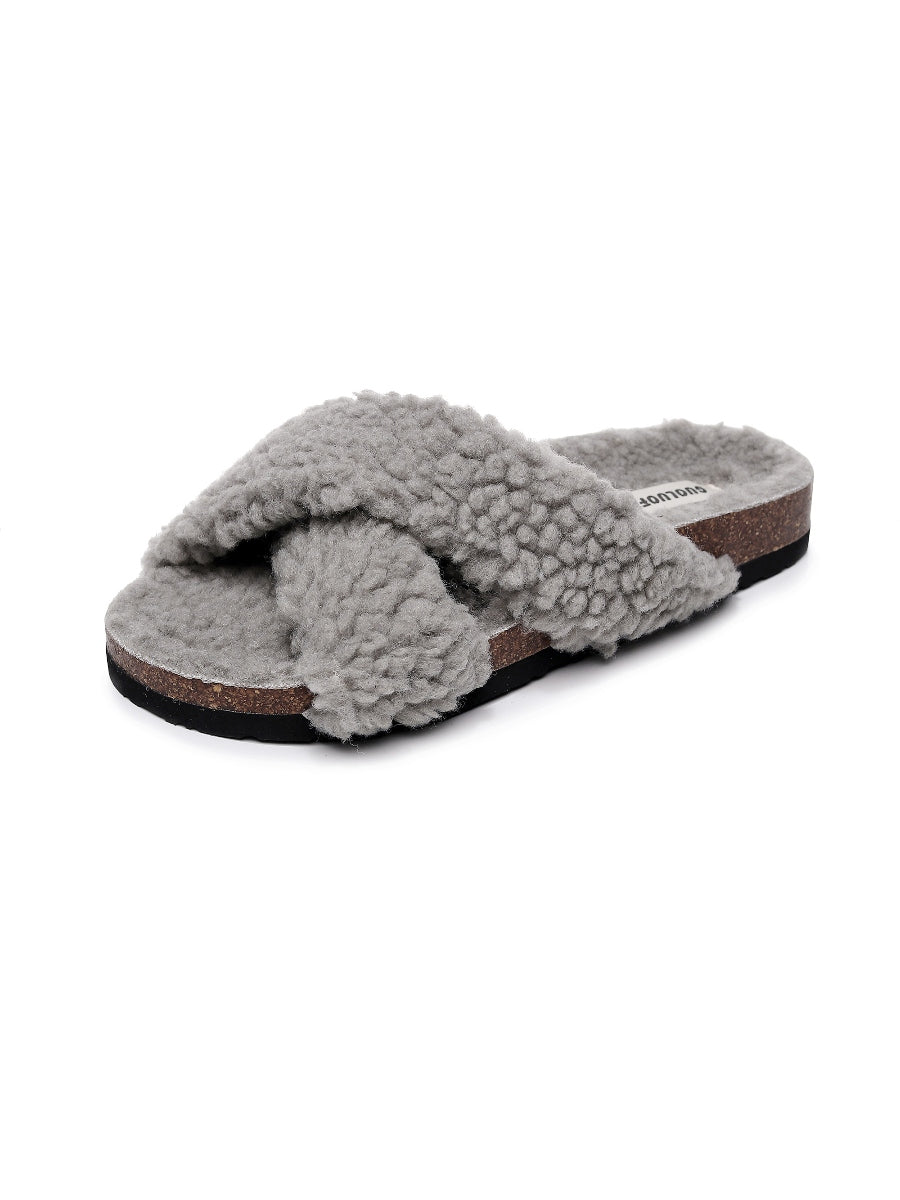 Maibulun | Criss-Cross Fleece Slipper - Grey