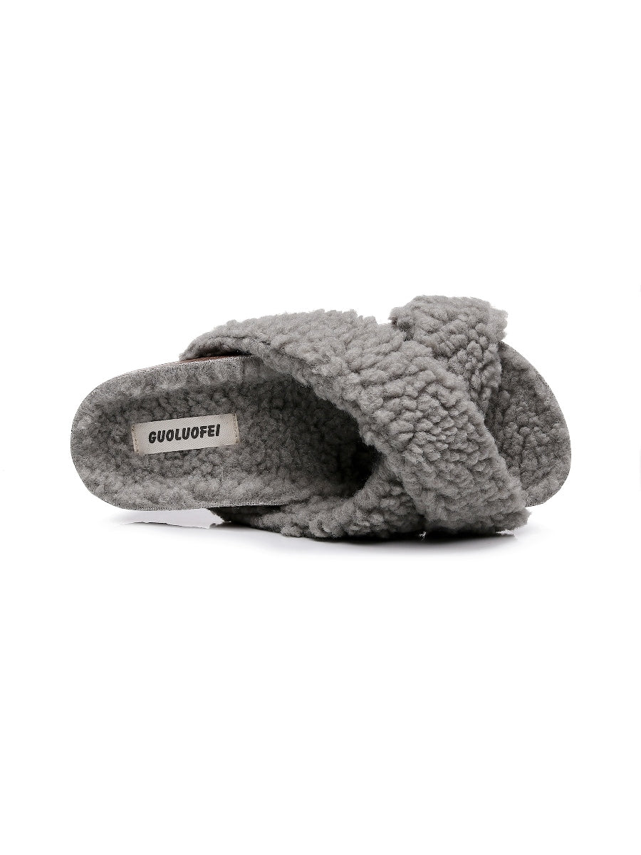 Maibulun | Criss-Cross Fleece Slipper - Grey